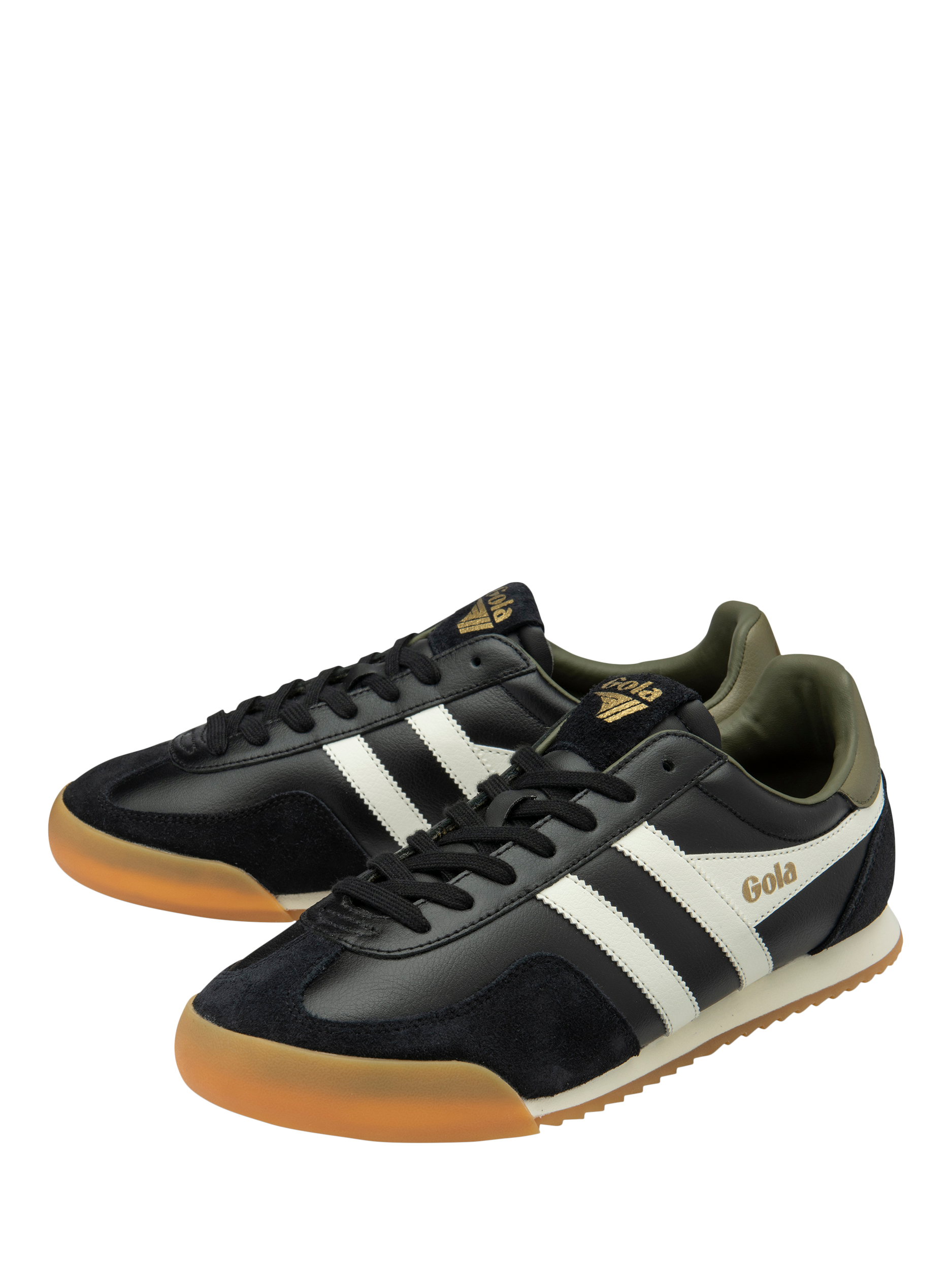 Product image 3 of 5, which shows Gola Europa Lace Up Leather Trainers, Black/Off White/Khak, 6