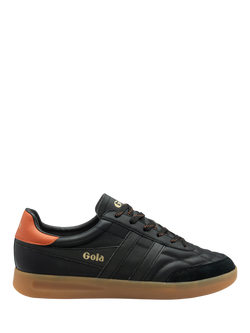 Gola Stadia Lace Up Leather Trainers, Black/Moody Orange/G