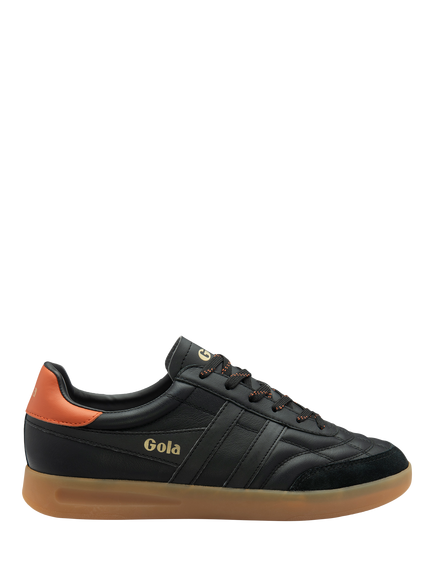 Gola Stadia Lace Up Leather Trainers, Black/Moody Orange/G