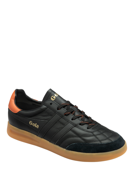 Gola Stadia Lace Up Leather Trainers - view 2, Black/Moody Orange/G