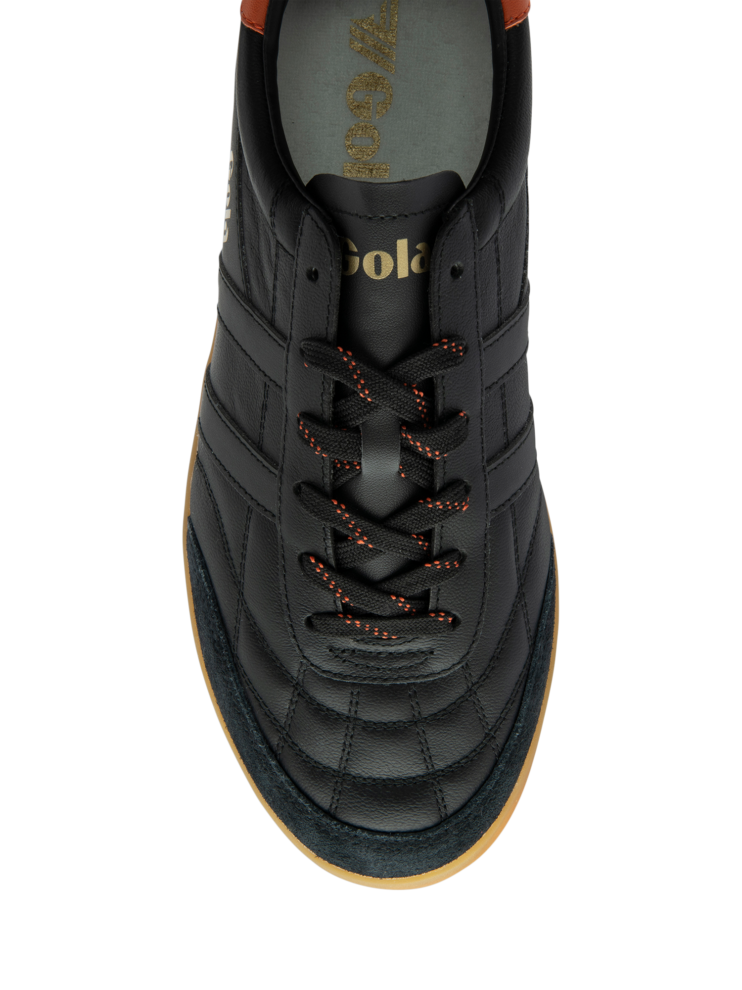 Product image 5 of 5, which shows Gola Stadia Lace Up Leather Trainers, Black/Moody Orange/G, 6