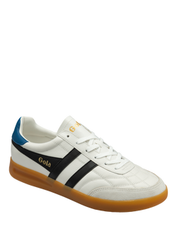 Gola Stadia Quilted Leather Lace-Up Trainers, White/Black - view 2, White/Black