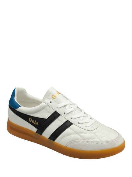 Gola Stadia Quilted Leather Lace-Up Trainers, White/Black - view 2, White/Black