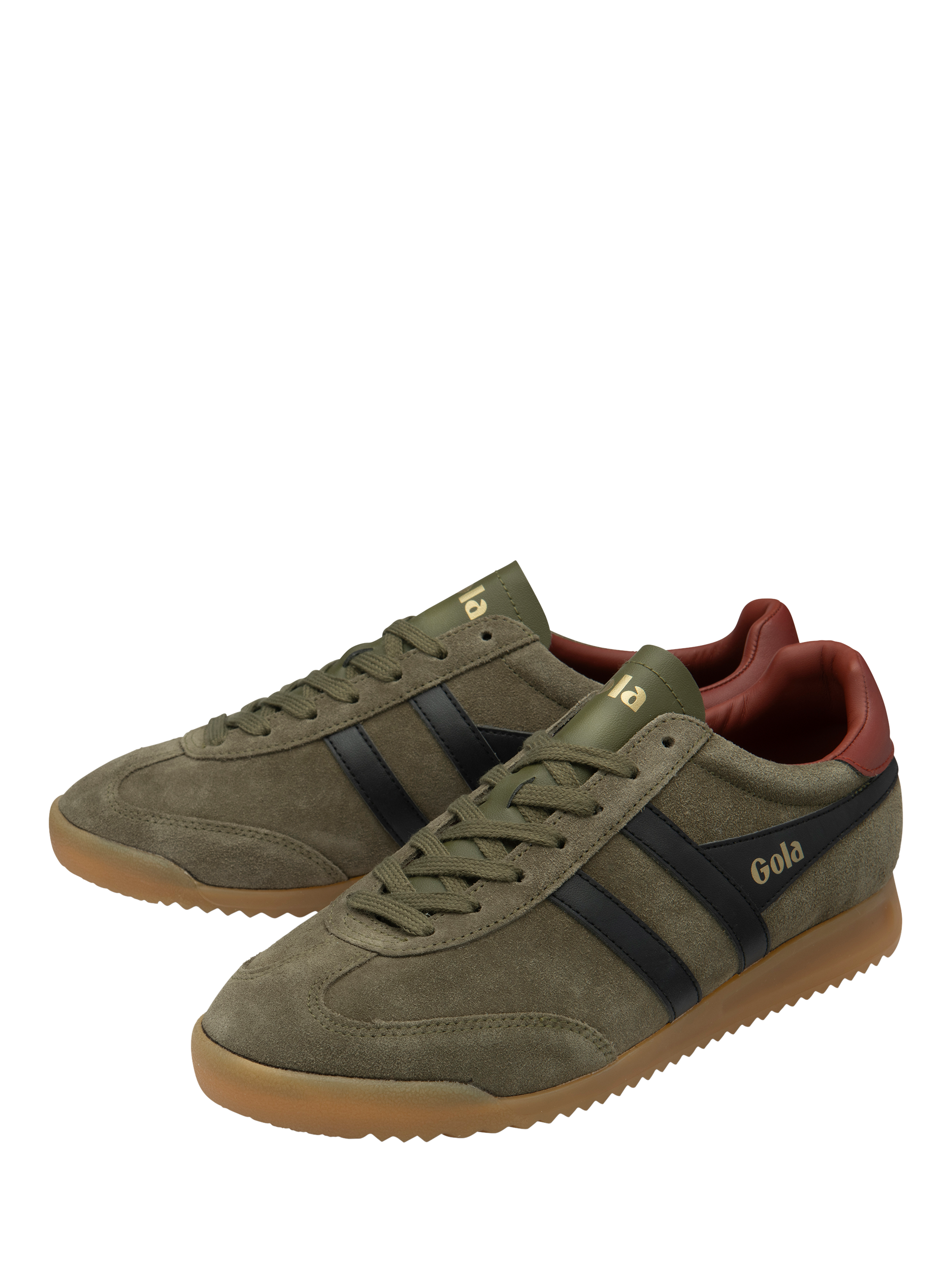 Product image 3 of 5, which shows Gola Torpedo Suede Trainers, Khaki/Black/Rust, 6