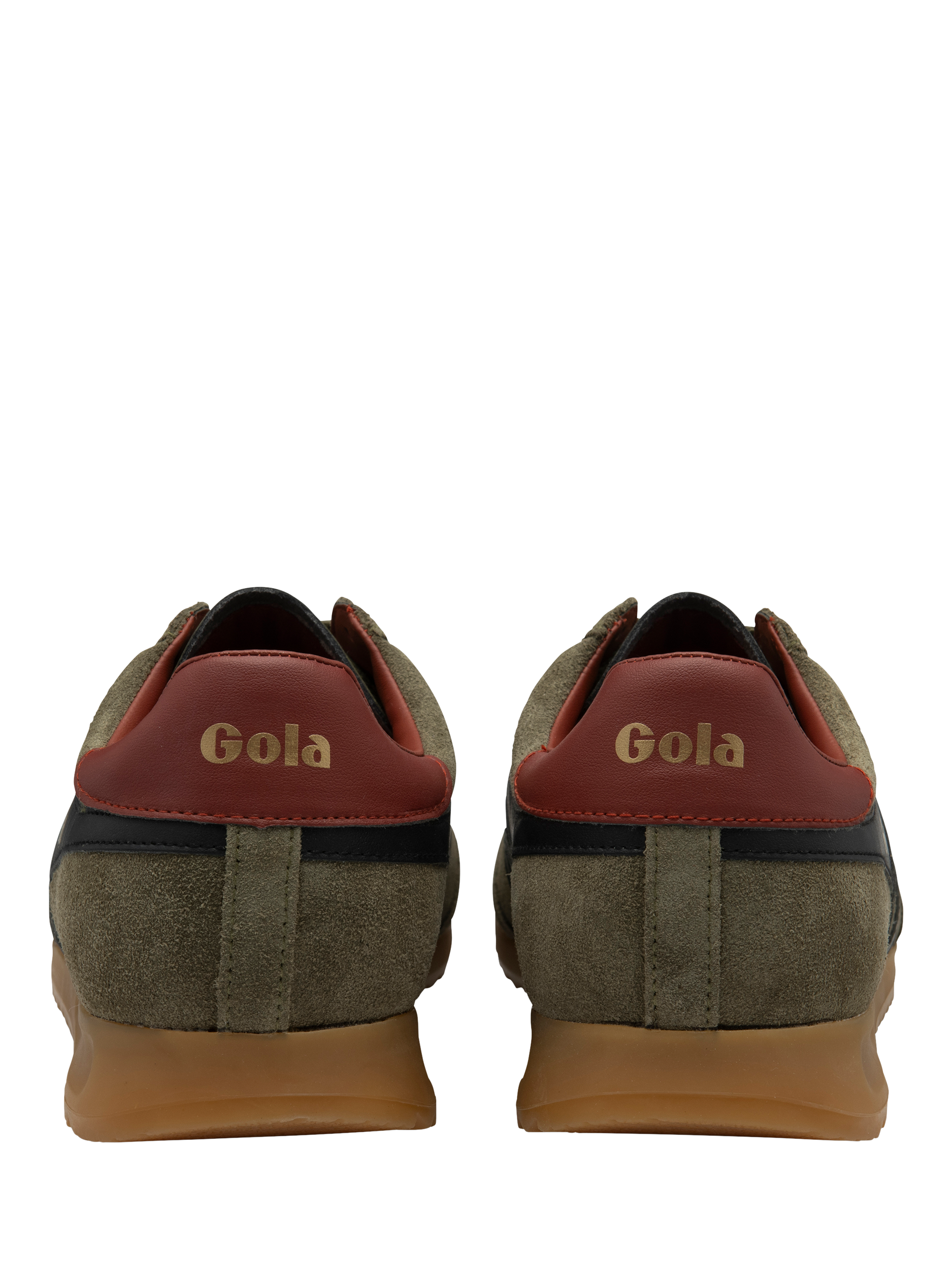 Product image 4 of 5, which shows Gola Torpedo Suede Trainers, Khaki/Black/Rust, 6