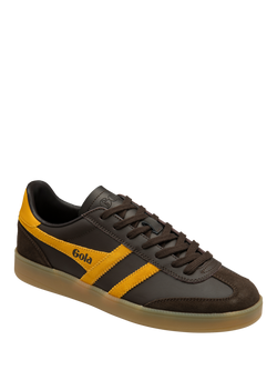 Gola Classics Men's Viper Leather Trainers, Dark Brown/Sun/Gum - view 2, Dark Brown/Sun/Gum