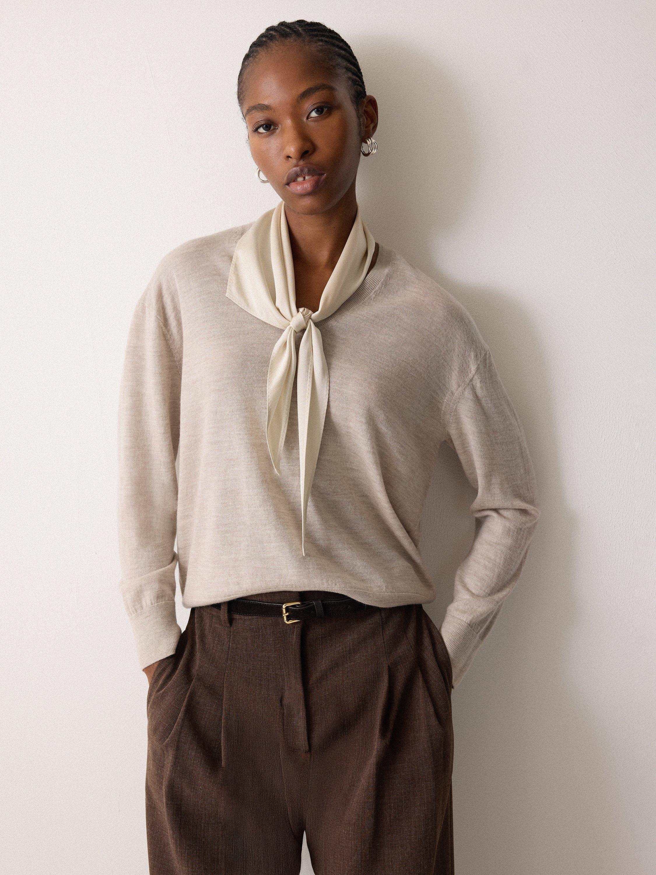 Product image 1 of 5, which shows Jigsaw Silk Scarf Jumper, Cream, XS
