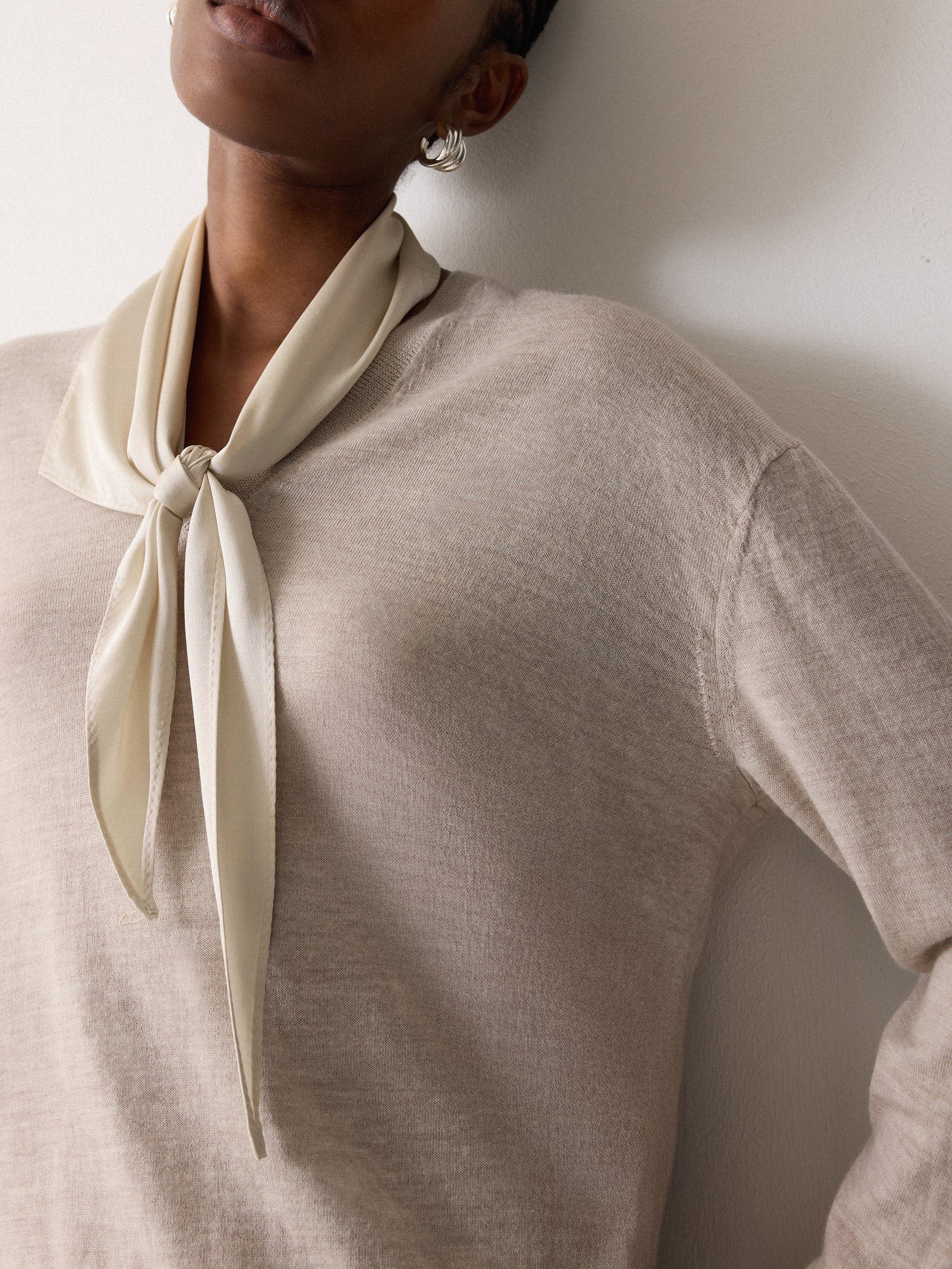 Product image 3 of 5, which shows Jigsaw Silk Scarf Jumper, Cream, XS