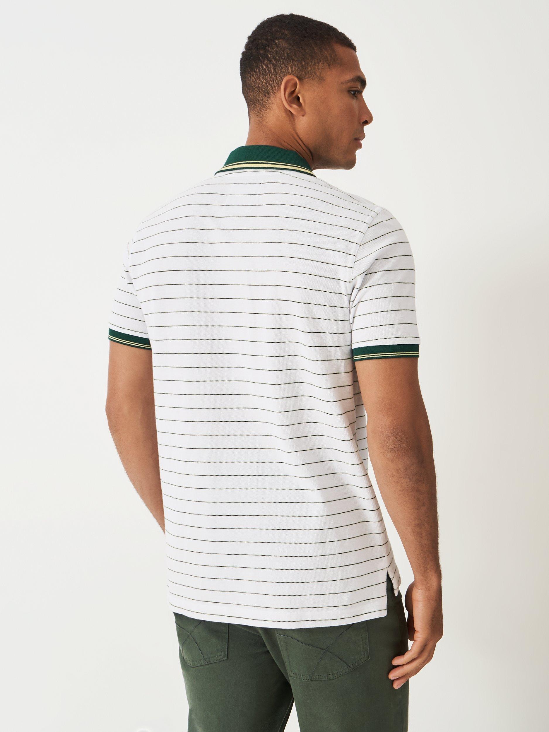 Product image 2 of 5, which shows Crew Clothing Stripe Cotton Polo Shirt, White/Multi, L