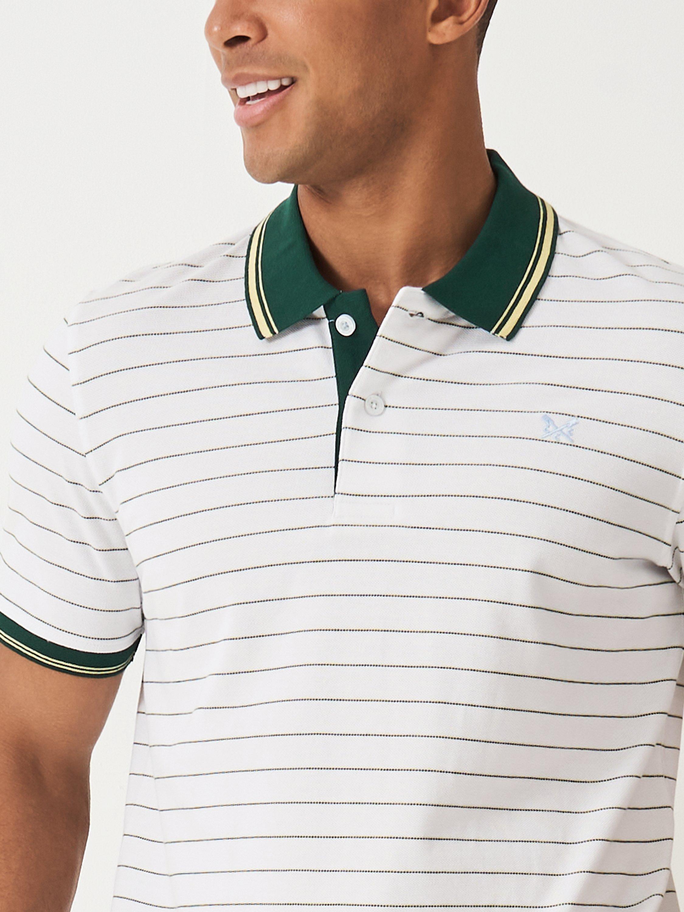 Product image 4 of 5, which shows Crew Clothing Stripe Cotton Polo Shirt, White/Multi, L