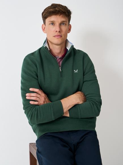 Crew Clothing Half Zip Cotton Blend Jumper, Dark Green, Dark Green