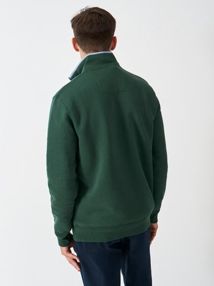 Crew Clothing Half Zip Cotton Blend Jumper, Dark Green - view 2, Dark Green