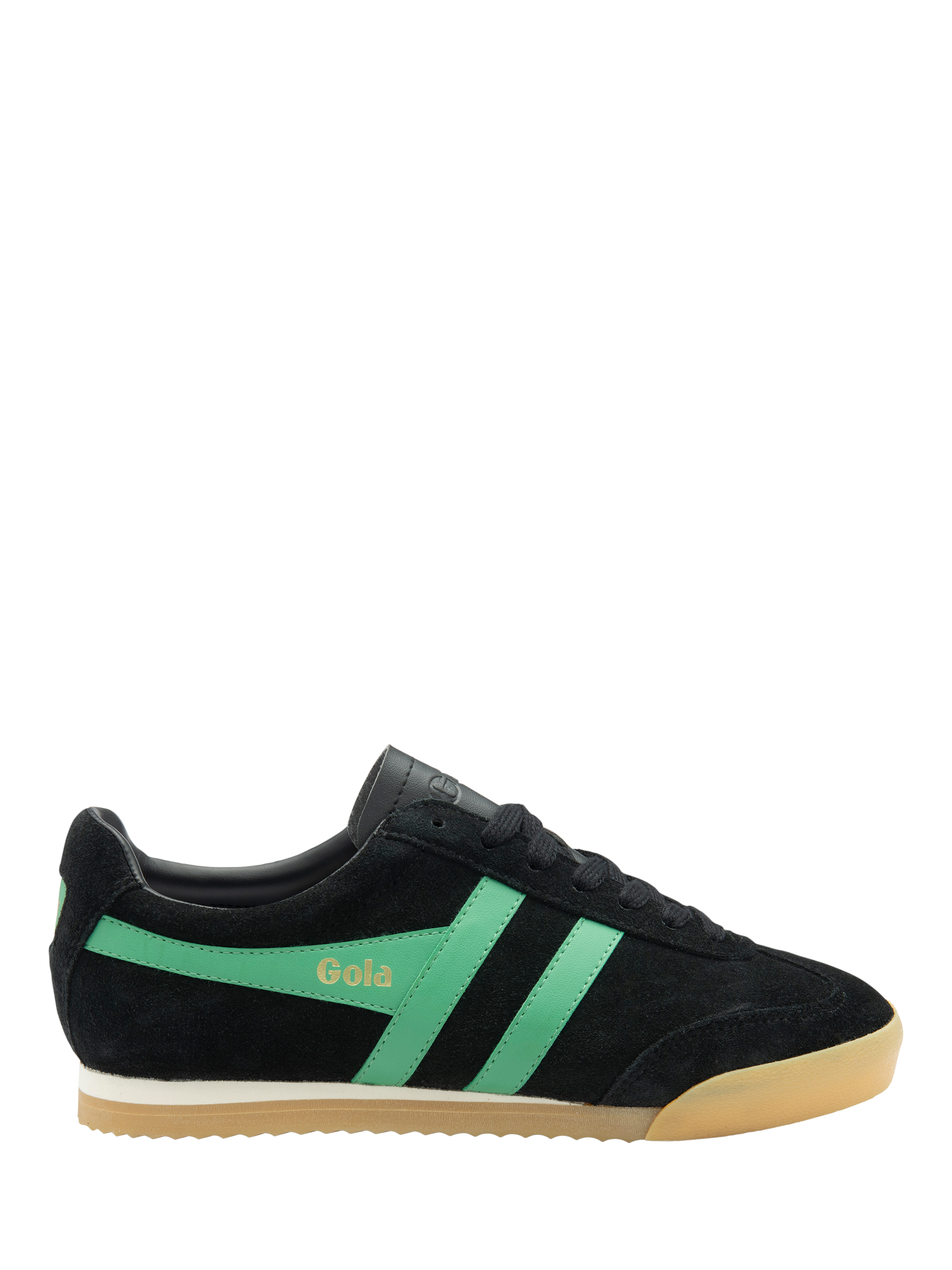 Product image 1 of 5, which shows Gola Classics Apollo Suede Trainers, Black/Jade/Gum, 3