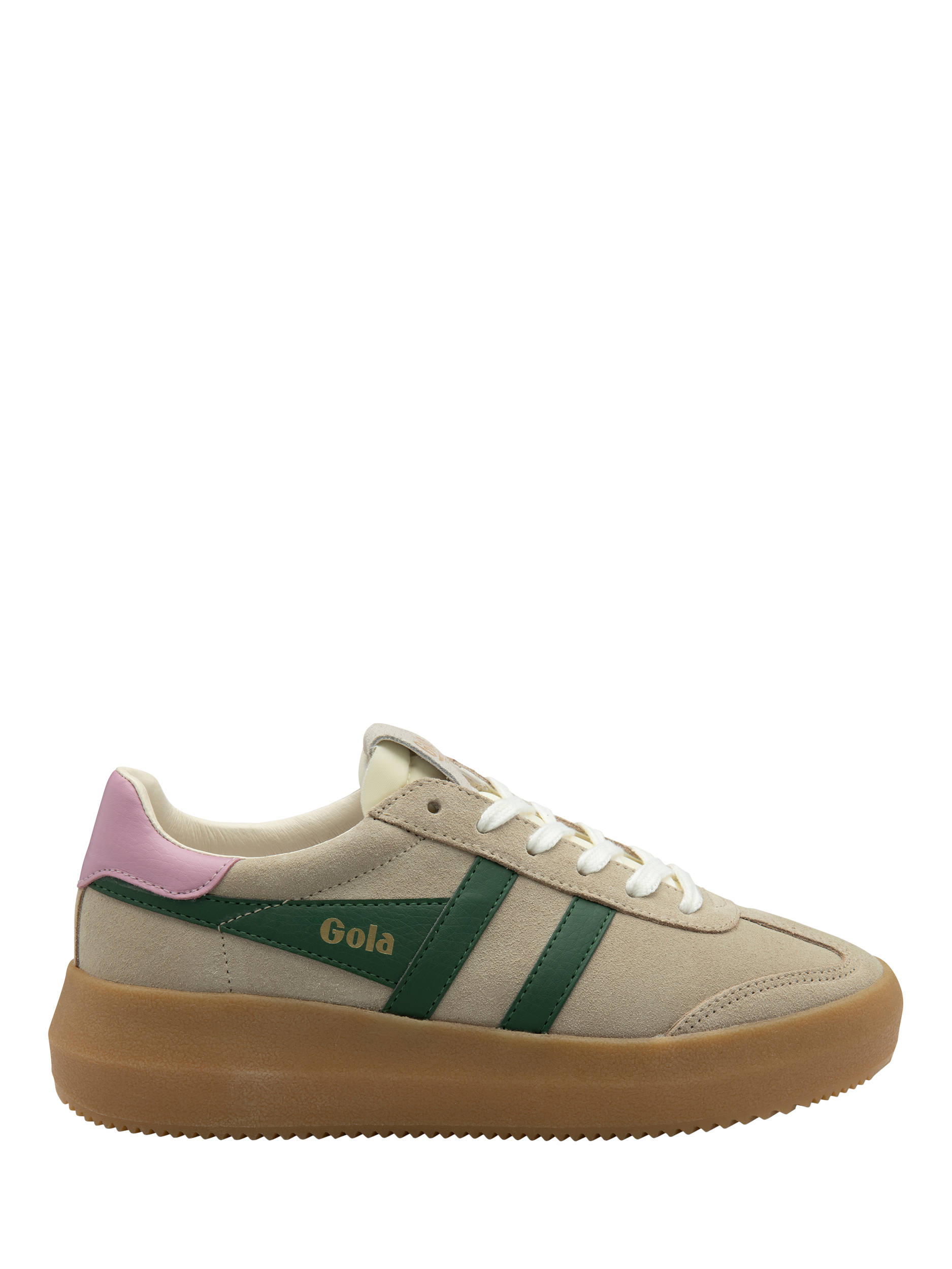 Gola Athena Suede Chunky Trainers, Bone/Evergreen/Candy
