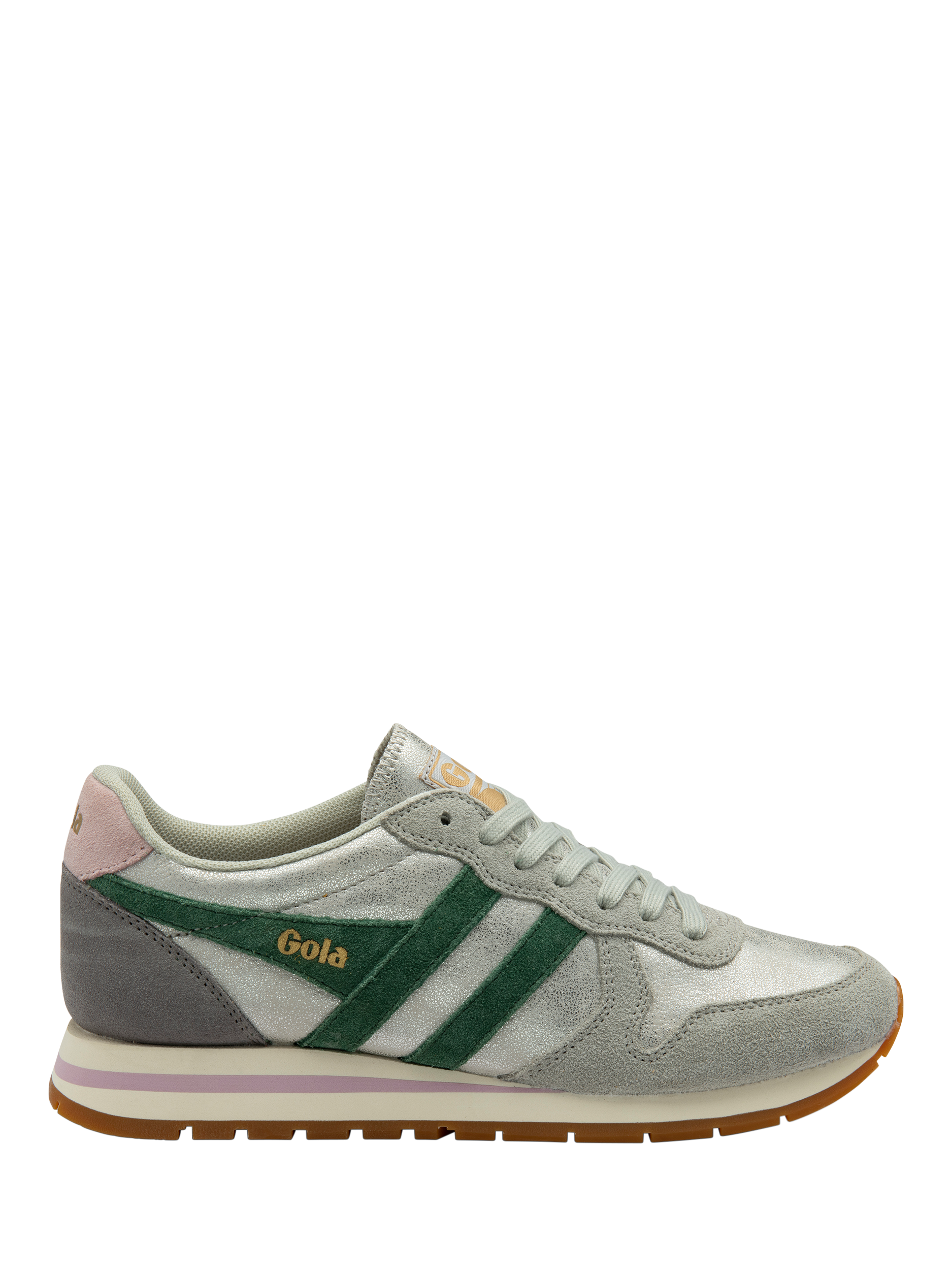Product image 1 of 5, which shows Gola Classics Women's Daytona Blaze Trainers, Silver/Evergreen/Chalk, 3