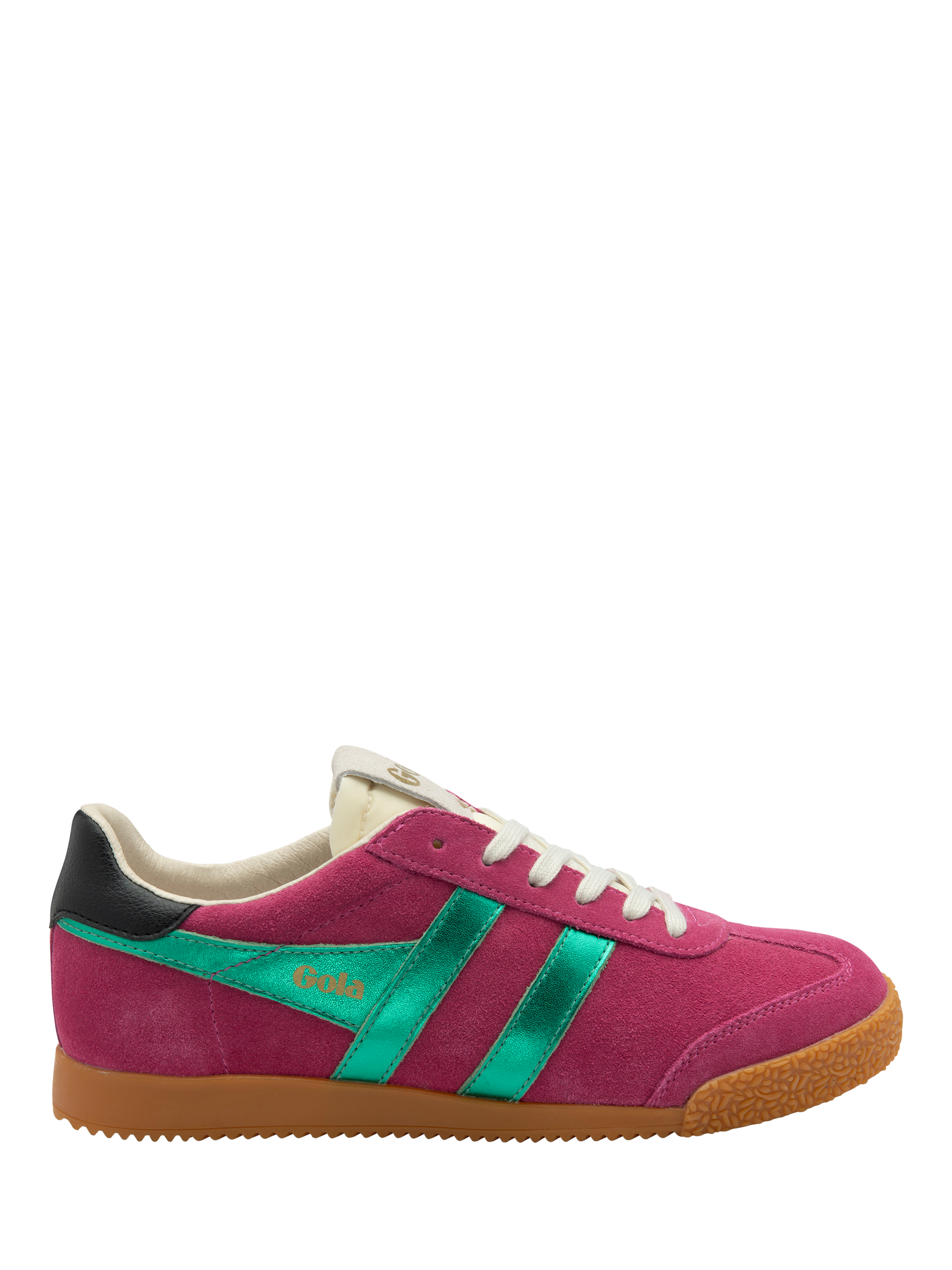 Product image 1 of 5, which shows Gola Classics Elan Glitz Trainers, Fuchsia/Emerald/Black, 3