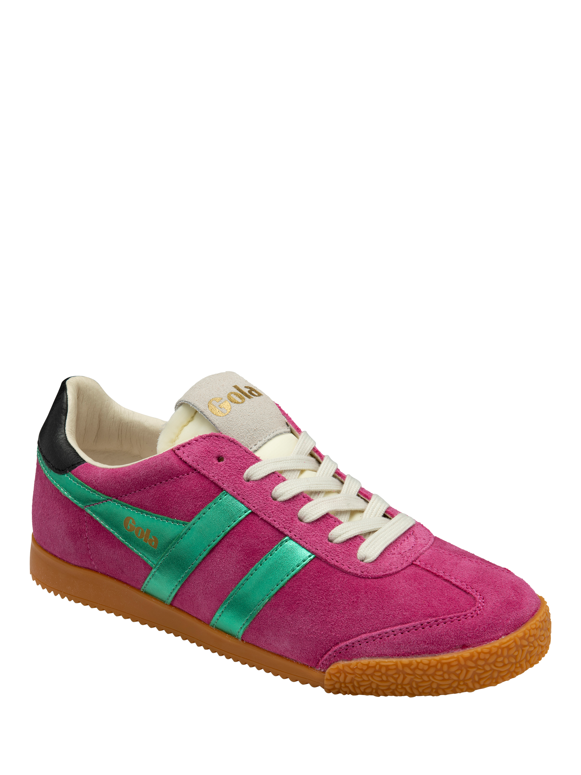 Product image 2 of 5, which shows Gola Classics Elan Glitz Trainers, Fuchsia/Emerald/Black, 3
