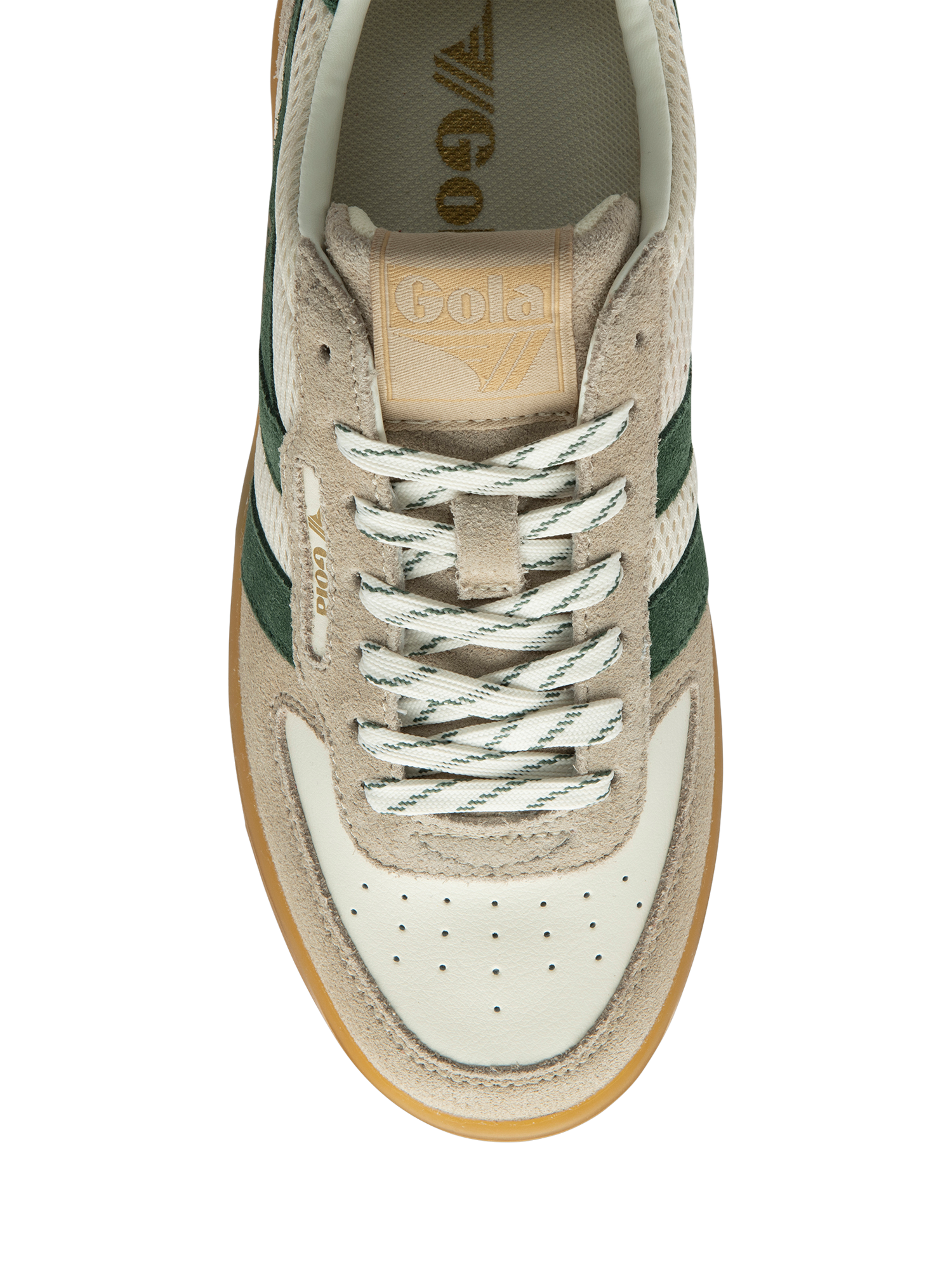 Product image 5 of 11, which shows Gola Classics Hawk '83 Trainers, Off White/Bone/Evergreen, 3