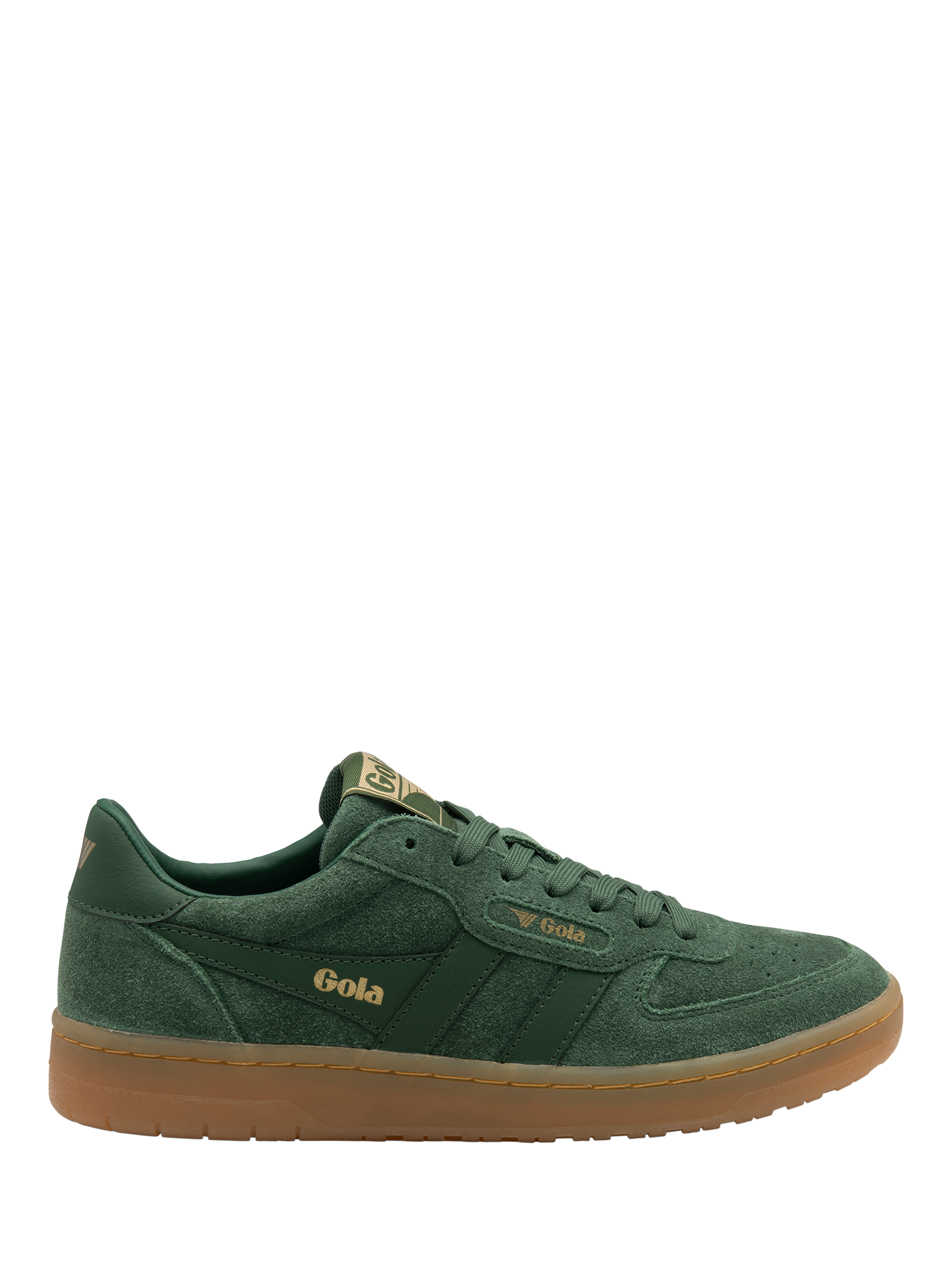 Product image 1 of 5, which shows Gola Classics Hawk Suede '86 Trainers, Evergreen/Gum, 3