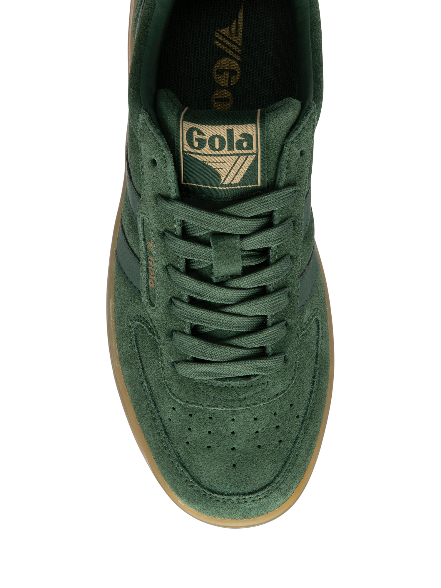 Product image 5 of 5, which shows Gola Classics Hawk Suede '86 Trainers, Evergreen/Gum, 3