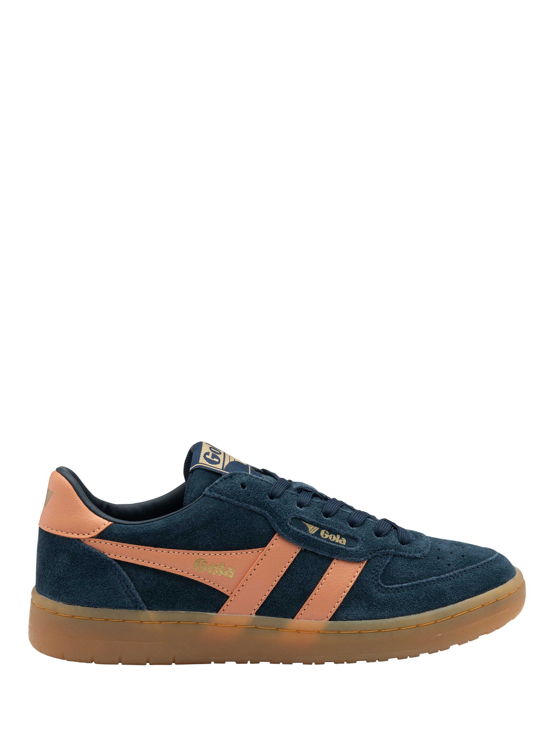 Product image 1 of 5, which shows Gola Classics Hawk Suede '86 Trainers, Navy/Terracotta/Gum, 3