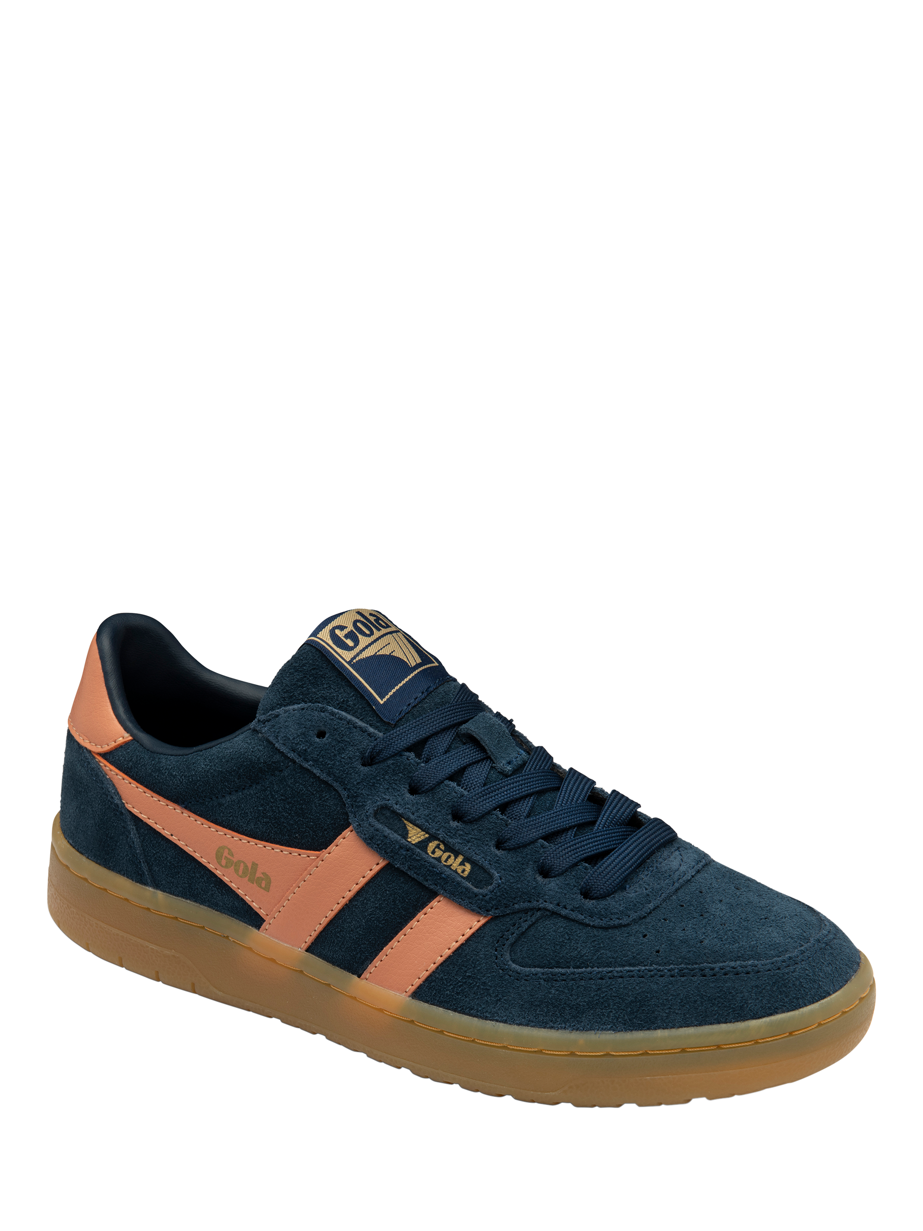Product image 2 of 5, which shows Gola Classics Hawk Suede '86 Trainers, Navy/Terracotta/Gum, 3