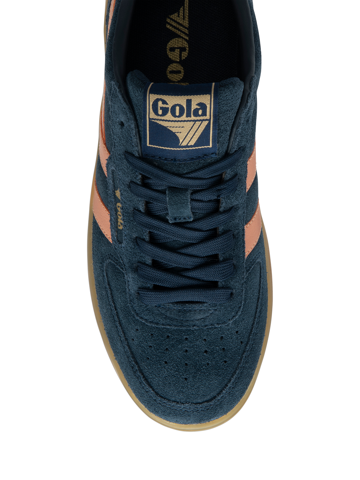 Product image 5 of 5, which shows Gola Classics Hawk Suede '86 Trainers, Navy/Terracotta/Gum, 3