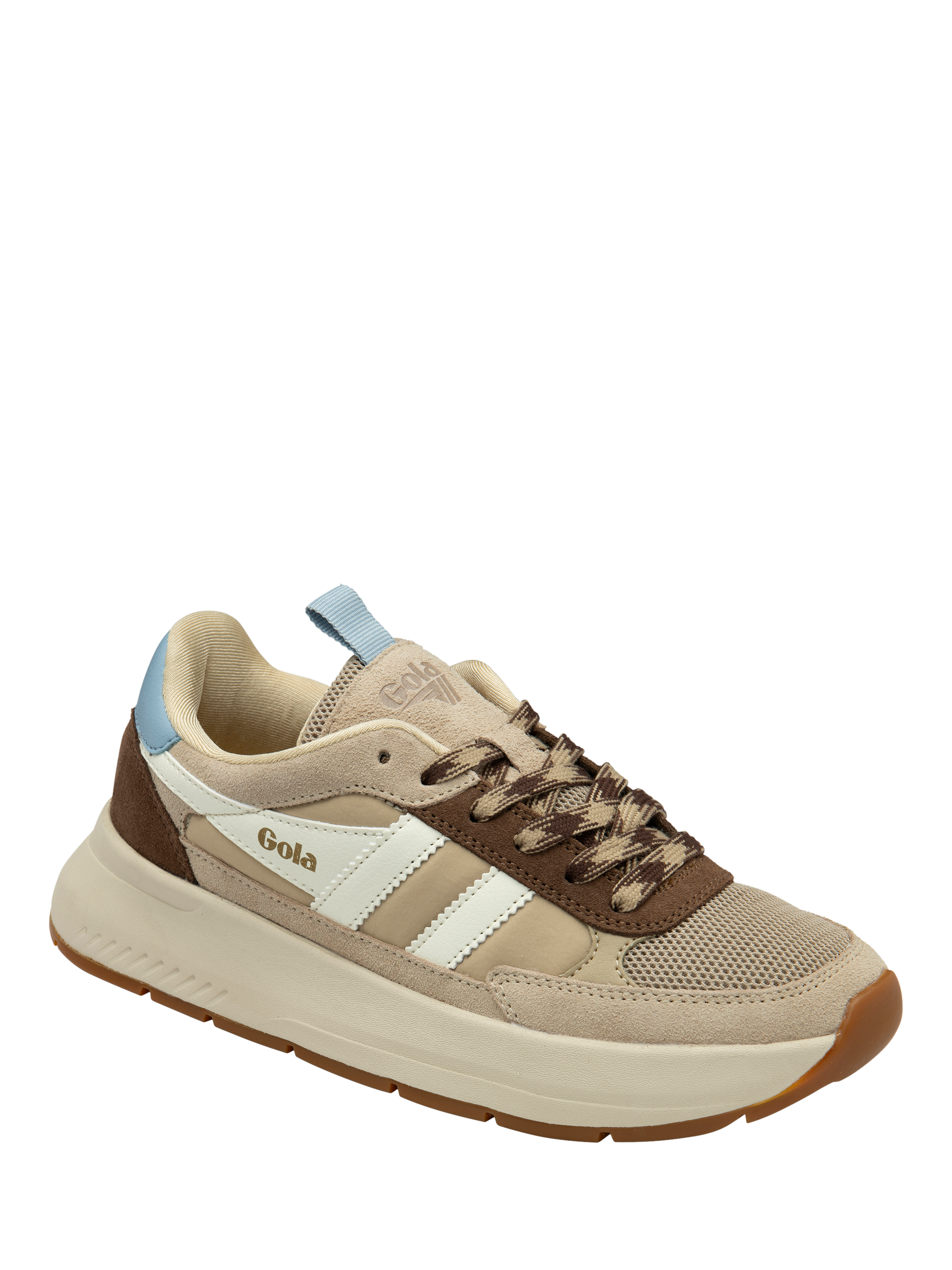 Product image 2 of 5, which shows Gola Phoenix Suede Trainers, Bone/Otter/Air, 3