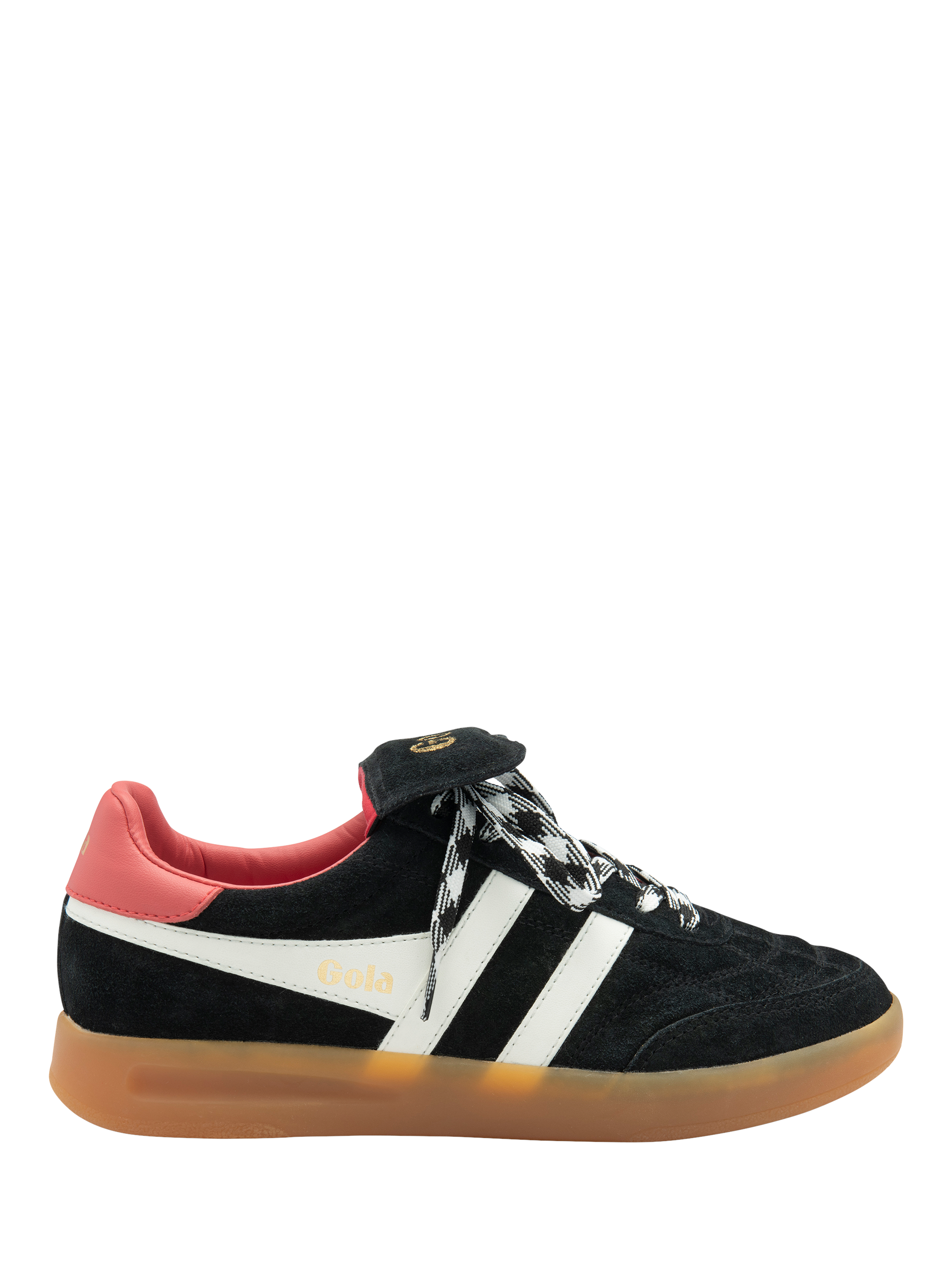 Product image 1 of 5, which shows Gola Classics Stadia '86 Trainers, Black/Off White/Coral, 3