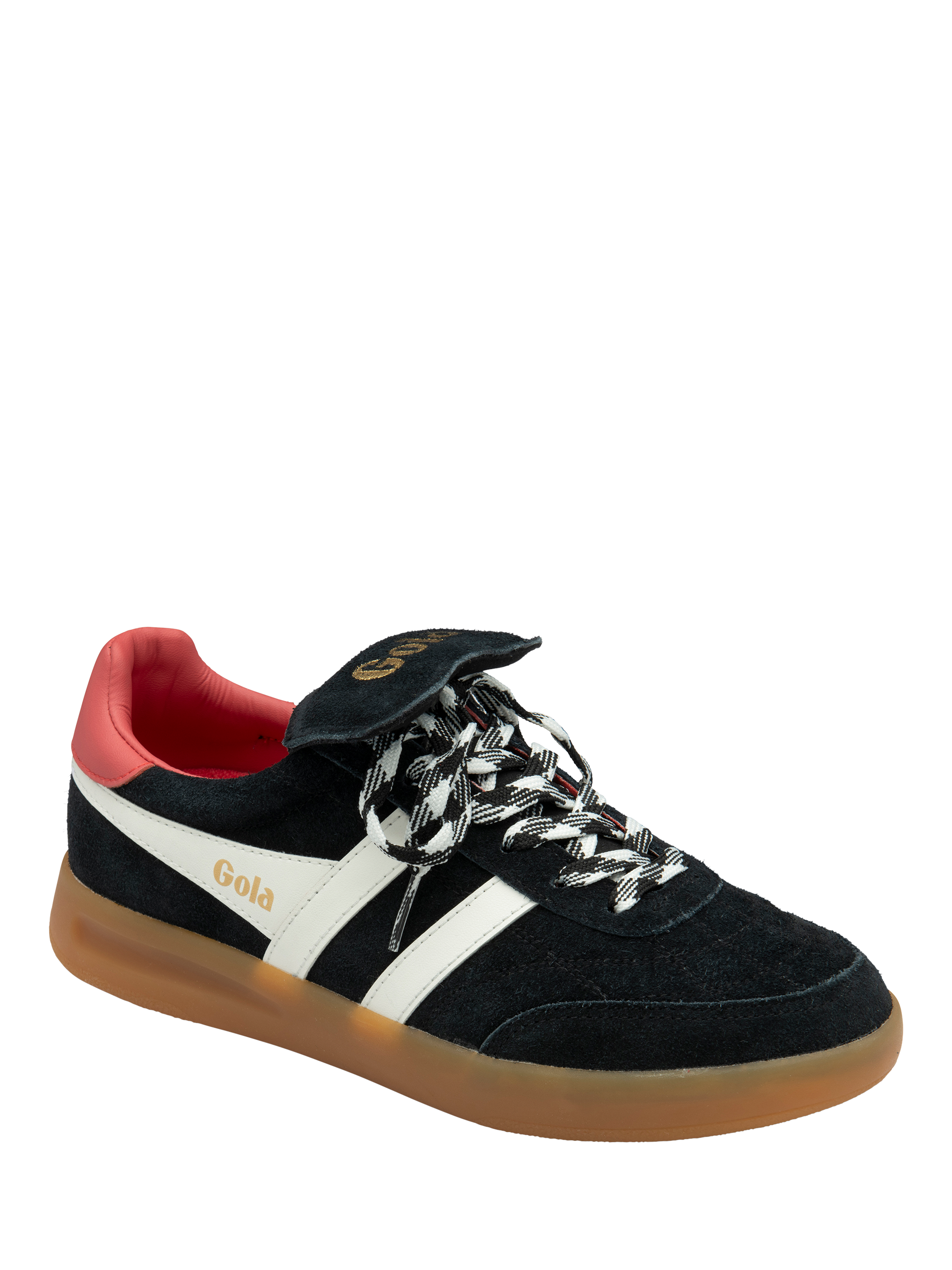Product image 2 of 5, which shows Gola Classics Stadia '86 Trainers, Black/Off White/Coral, 3