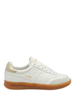 Gola Classics Stadia Leather Trainers, White/Gold/Gum, White/Gold/Gum