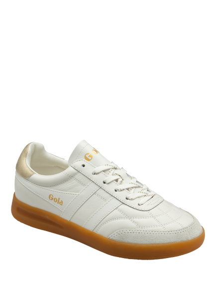 Gola Classics Stadia Leather Trainers, White/Gold/Gum - view 2, White/Gold/Gum