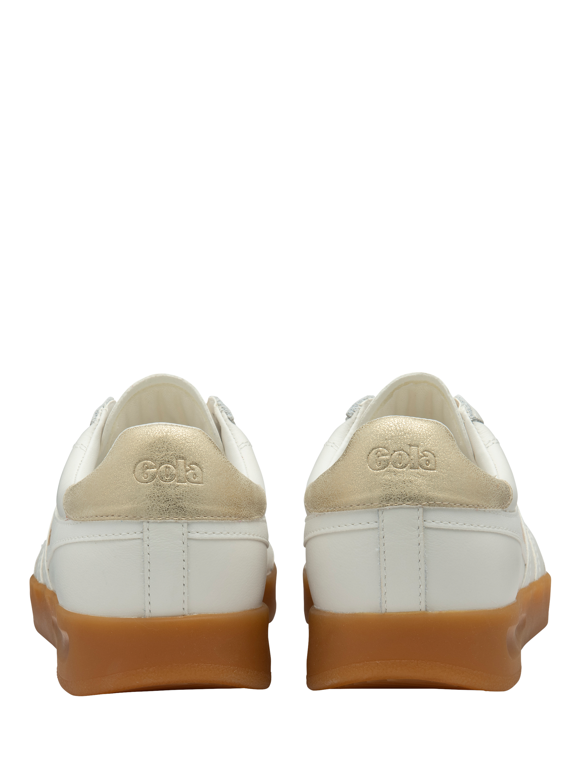 Product image 4 of 5, which shows Gola Classics Stadia Leather Trainers, White/Gold/Gum, 3