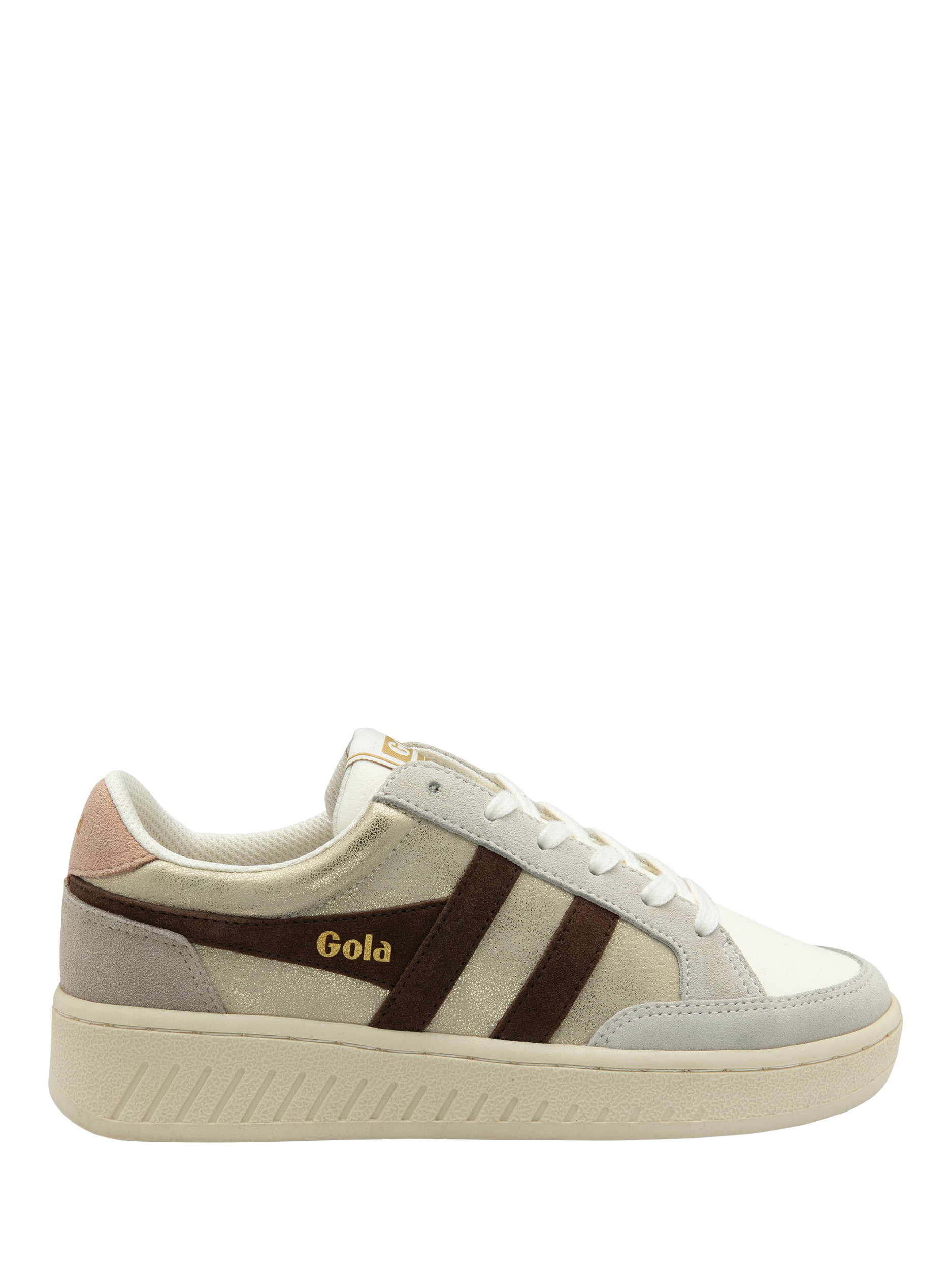 Product image 1 of 5, which shows Gola Classics Superslam Blaze Trainers, Gold/Dark Brown/Camel, 3