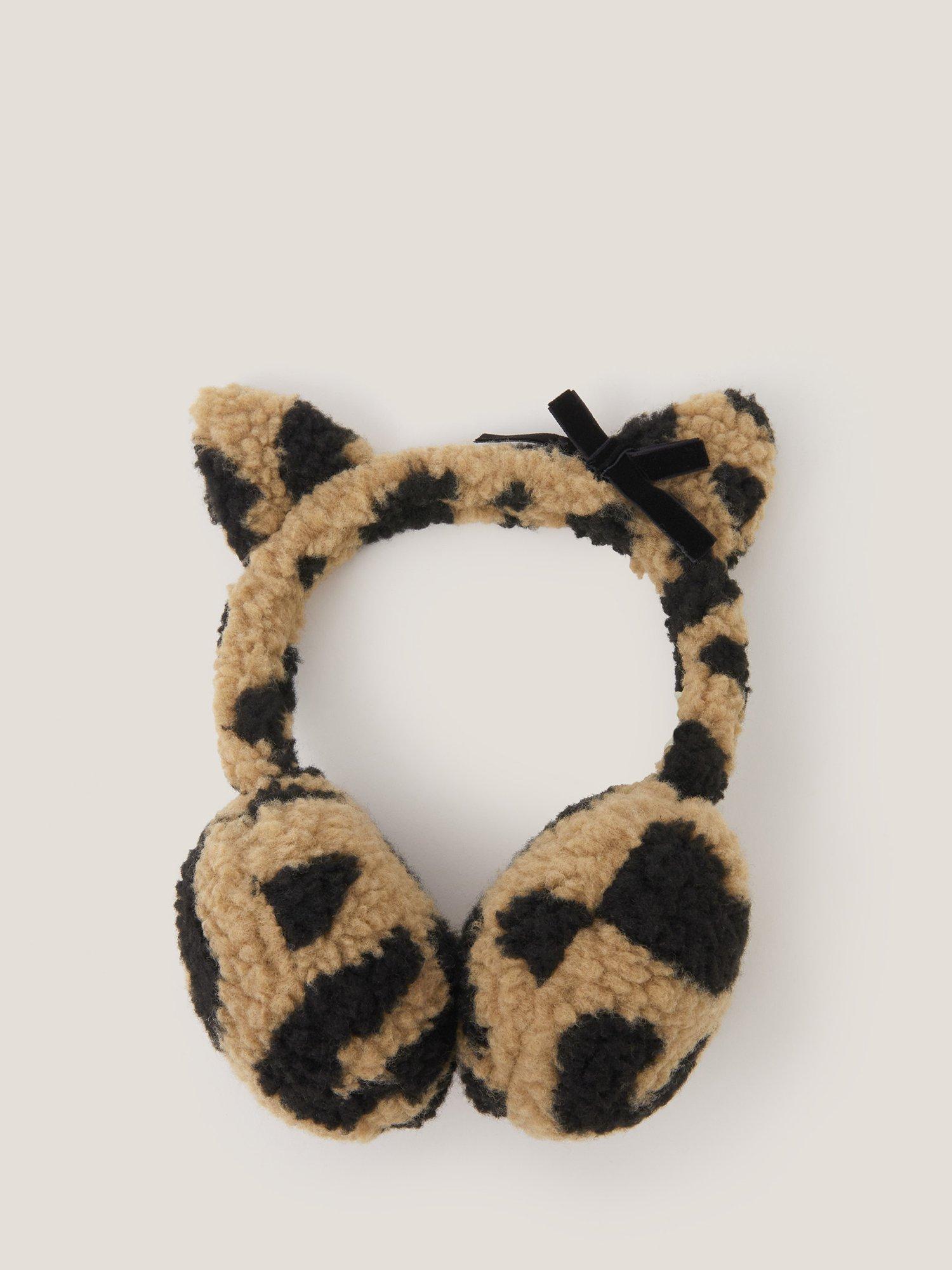 Product image 1 of 2, which shows Monsoon Kids' Borg Leopard Print Earmuffs, Multi, One Size