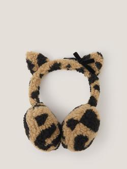 Monsoon Kids' Borg Leopard Print Earmuffs, Multi, Multi