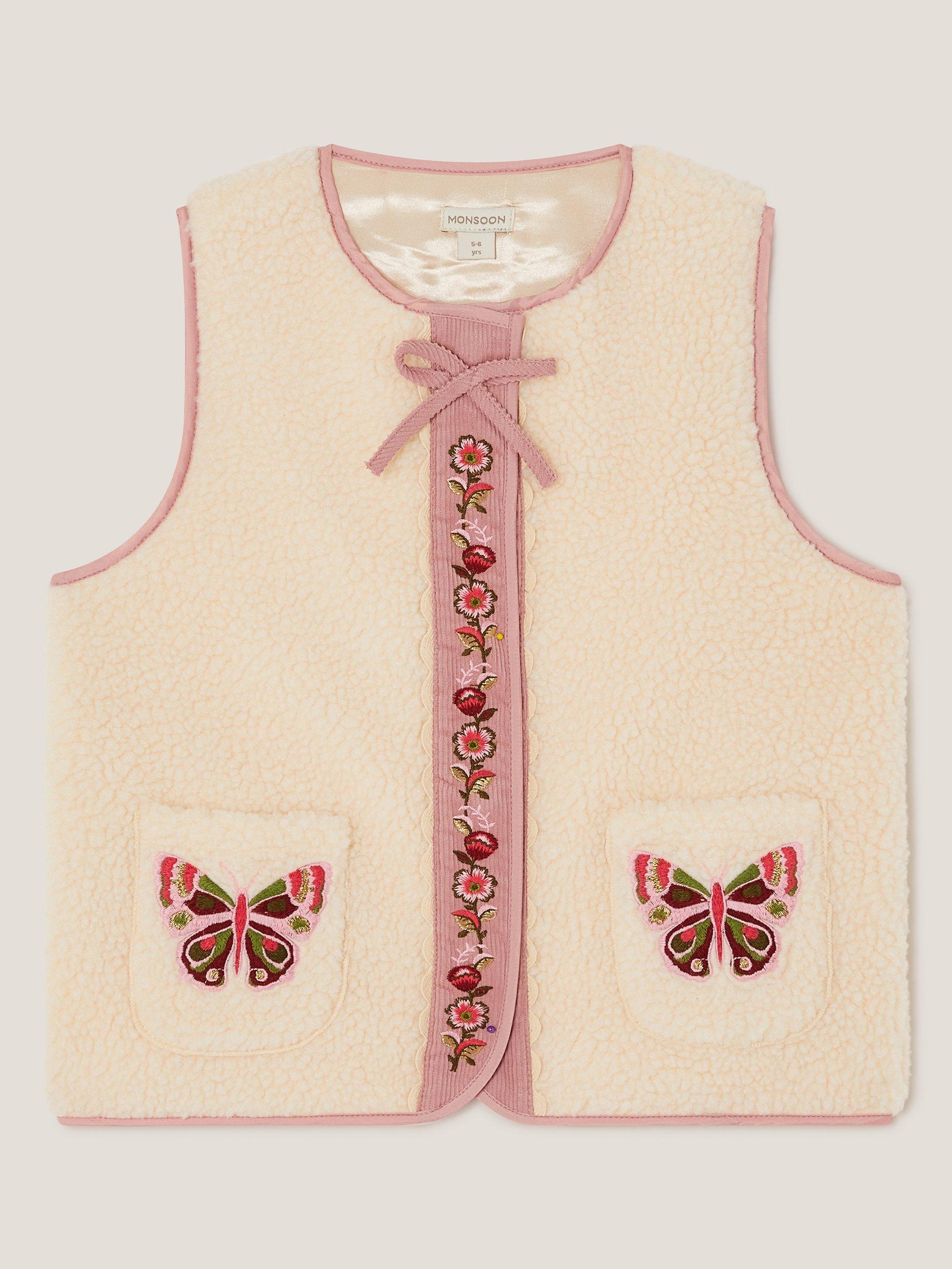 Product image 2 of 4, which shows Monsoon Kids' Borg Butterfly Gilet, Ivory, 2-3 years