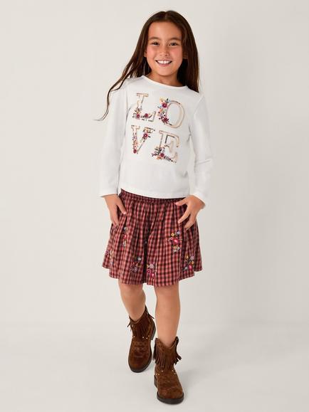 Monsoon Kids' Love Top & Gingham Skirt Set, Ivory/Red, Ivory/Red