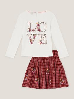 Monsoon Kids' Love Top & Gingham Skirt Set, Ivory/Red - view 2, Ivory/Red