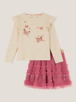 Monsoon Kids'  Butterfly Sequin Top and Skirt Set, Pink - view 2, Pink
