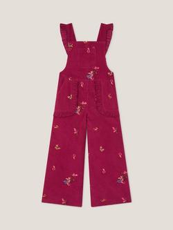 Monsoon Kids' Corduroy Embroidered Dungarees, Burgundy - view 2, Burgundy