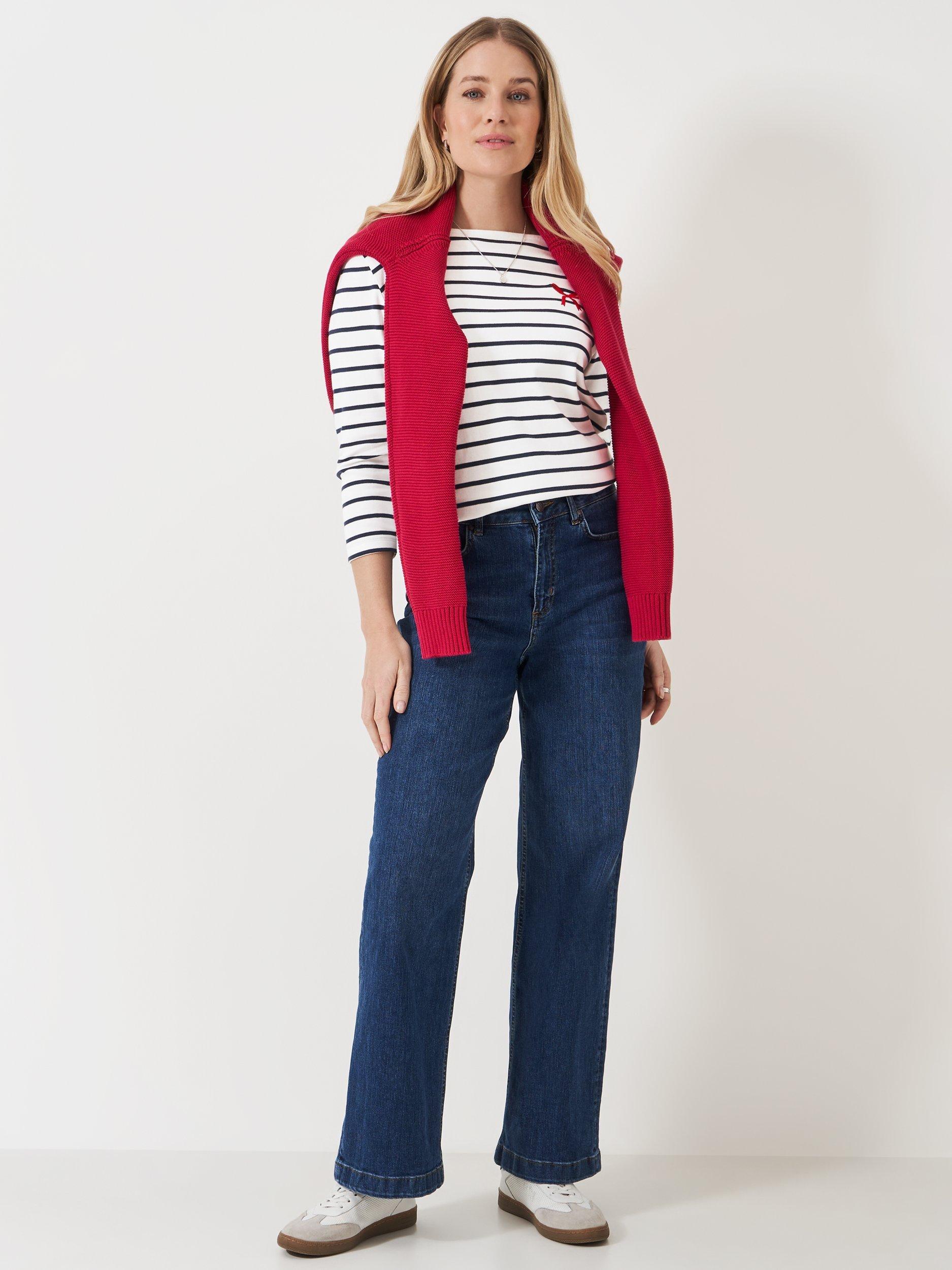 Product image 3 of 5, which shows Crew Clothing Ultimate Breton Bow Top, Navy Blue, 10