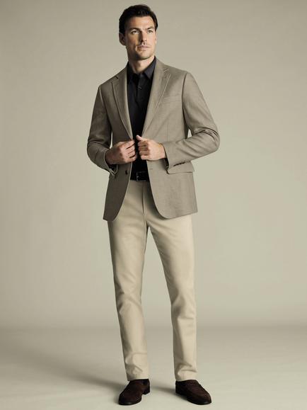 Charles Tyrwhitt Regular Fit Single Breasted Linen Cotton Blend Blazer, Limestone, Limestone