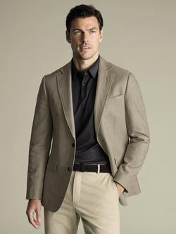 Charles Tyrwhitt Regular Fit Single Breasted Linen Cotton Blend Blazer, Limestone - view 2, Limestone