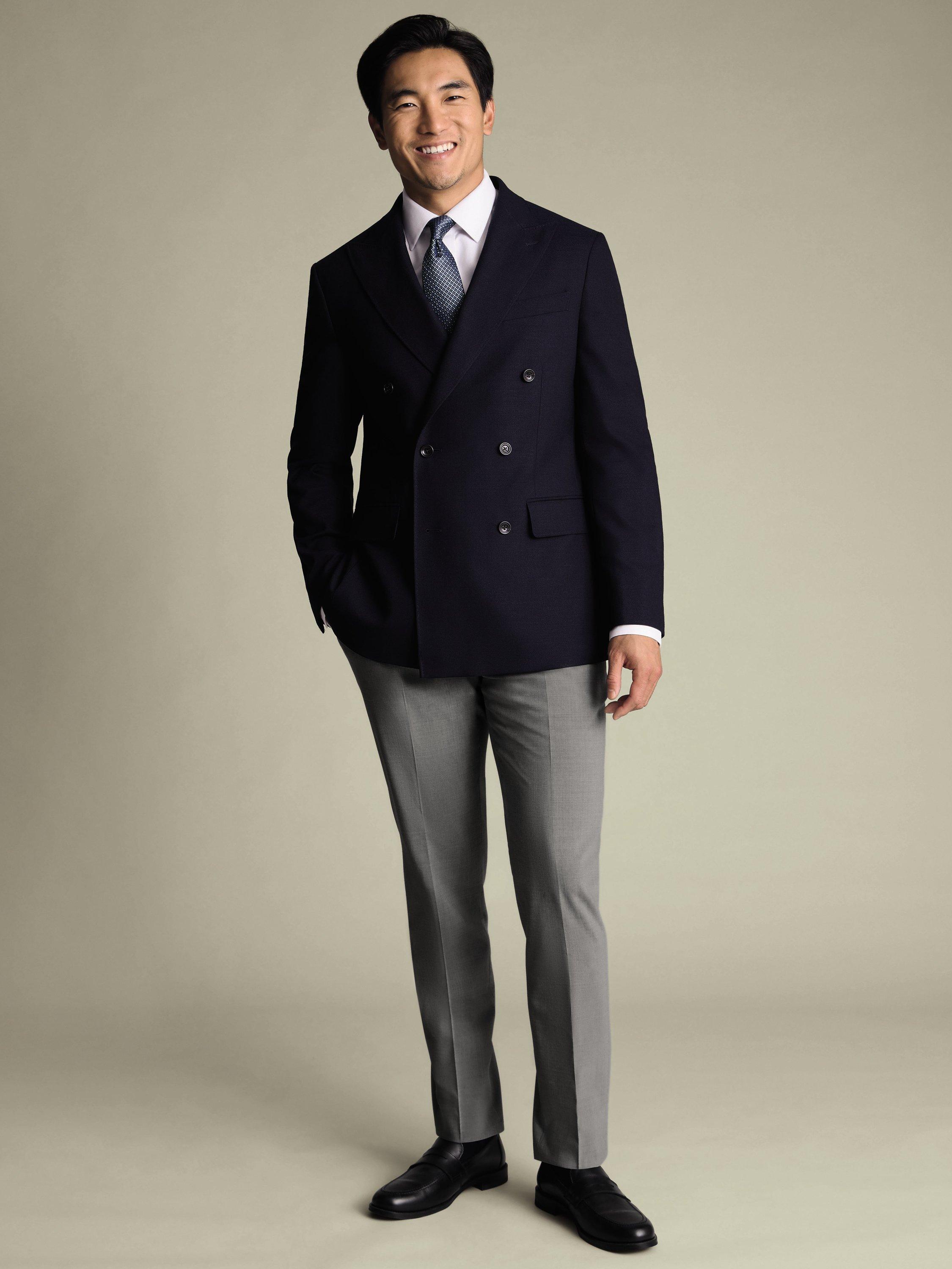 Product image 1 of 5, which shows Charles Tyrwhitt Slim Fit Double Breasted Wool Blend Blazer, Navy, 42R