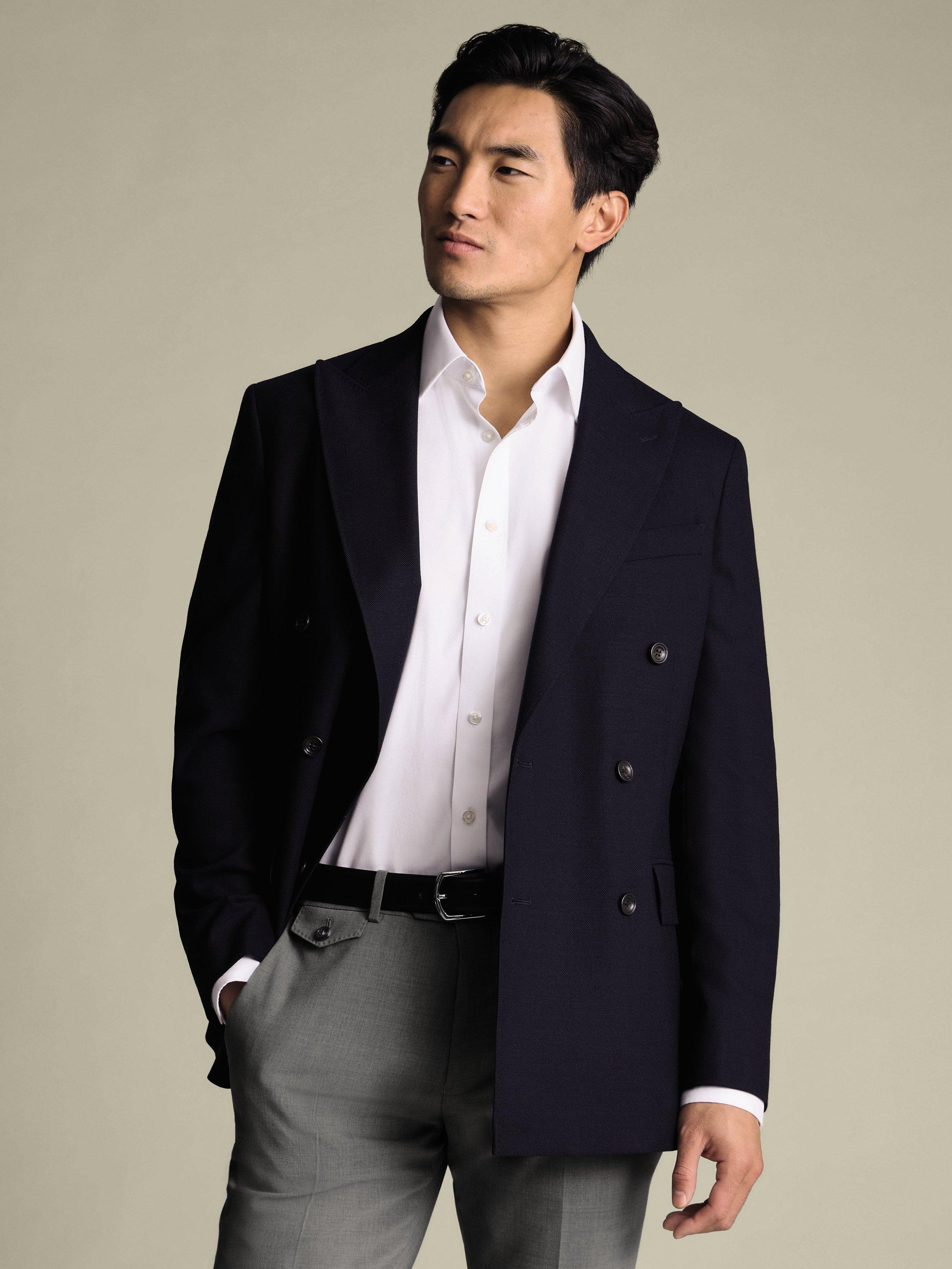 Product image 2 of 5, which shows Charles Tyrwhitt Slim Fit Double Breasted Wool Blend Blazer, Navy, 42R