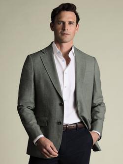 Charles Tyrwhitt Slim Fit Single Breasted Cotton Linen Blazer, Green - view 2, Green