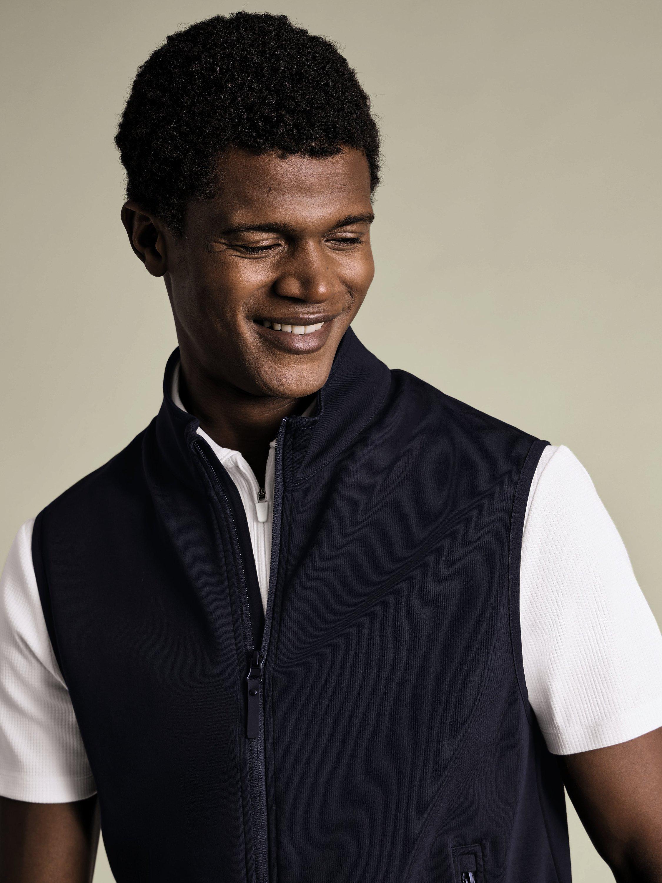 Product image 2 of 5, which shows Charles Tyrwhitt Zip Front Cotton Gilet, Navy, L