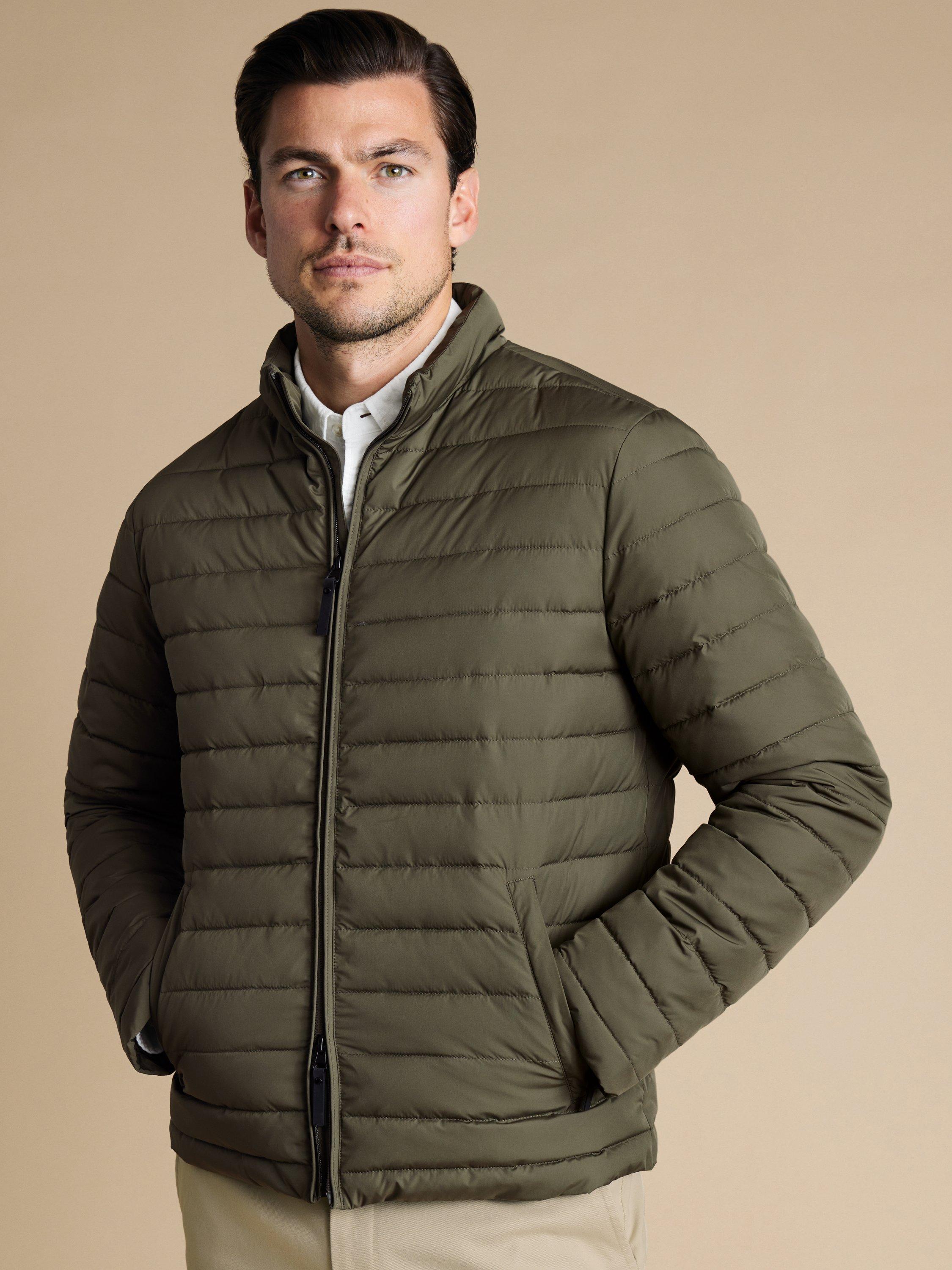Product image 1 of 5, which shows Charles Tyrwhitt Zip Front Quilted Jacket, Olive Green, M