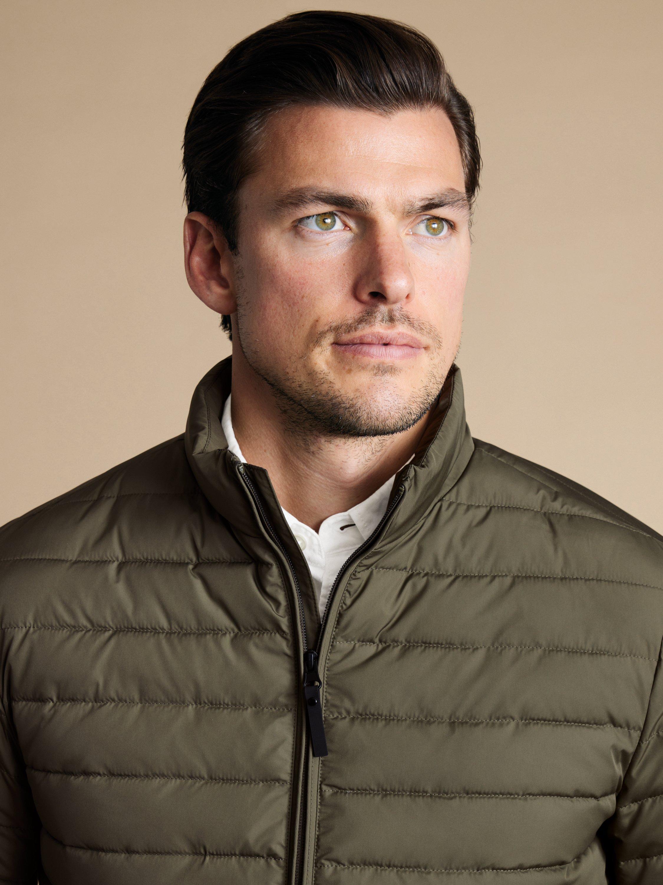 Product image 2 of 5, which shows Charles Tyrwhitt Zip Front Quilted Jacket, Olive Green, M